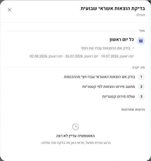 תוכנית אוטומציה המציגה מתי היא תפעל ומה יקרה