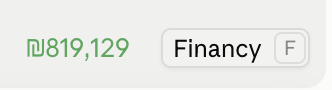 הכפתור Financy והנטו בפס שמעל שורת ההודעה (נתוני דמו)